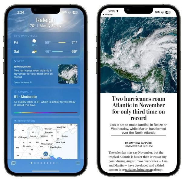 永定苹果14维修分享iPhone 14手机如何看天气时顺带看新闻 